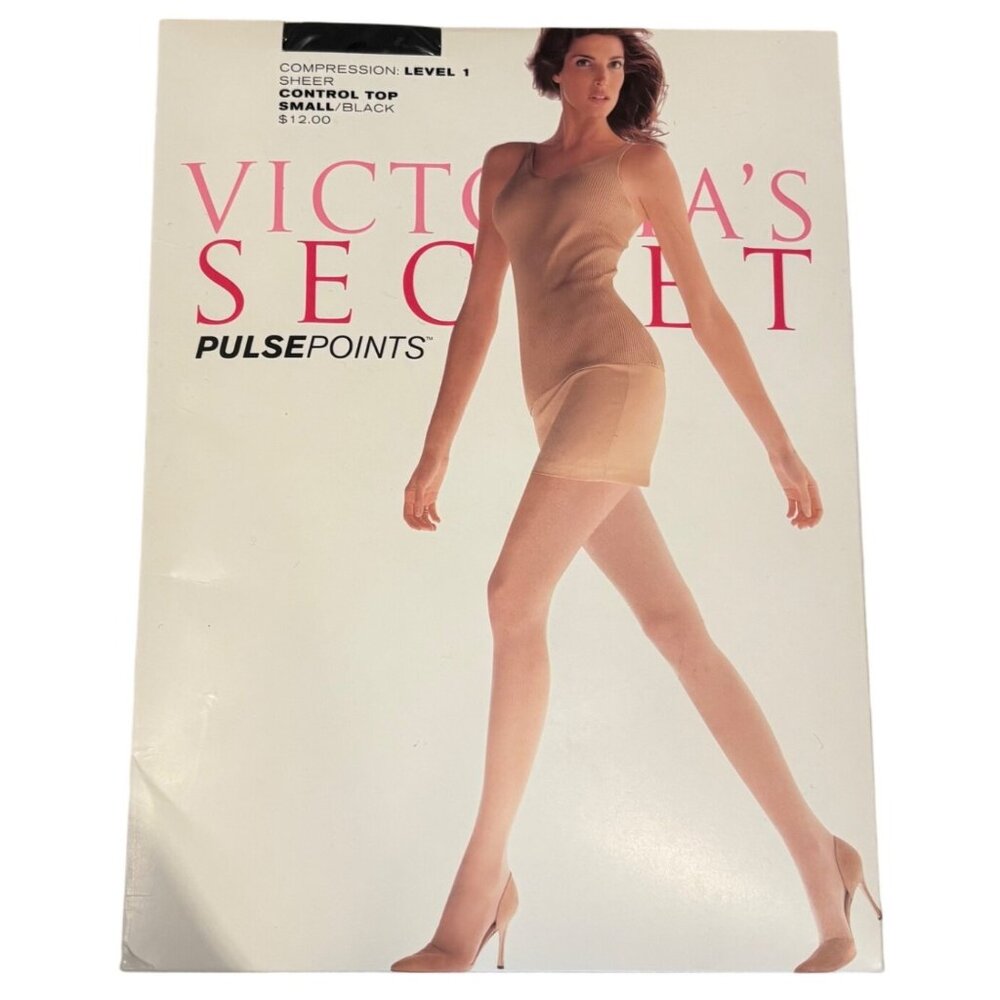 Victoria's Secret Pulse Points Sheer Control Top Hosiery Small/Black NEW!